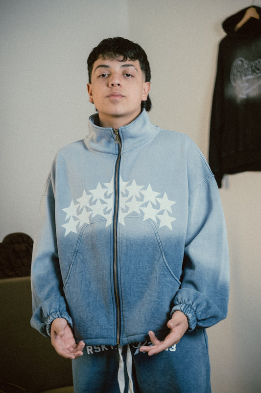 Blue Zip Worn Out